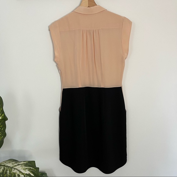 Rebecca Taylor 100% Silk Colorblock Shirtdress 4 Blush/Black - Picture 5 of 9